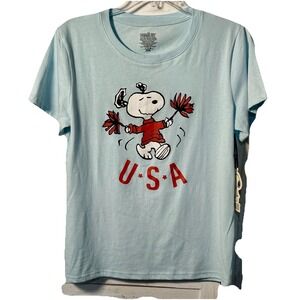 Peanuts Snoopy t shirt  large USA light Blue Cheerleading Patriotic
